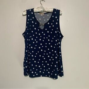 Lavish Navy and White Polka Dot Sleeveless Top XL